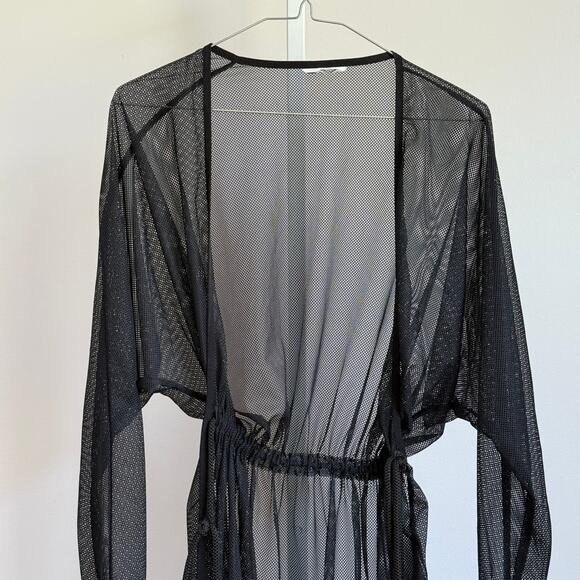 Unbranded sz OS Black Sheer Mesh‎ Cover Up Beach Kimono Duster Robe - Picture 1 of 10